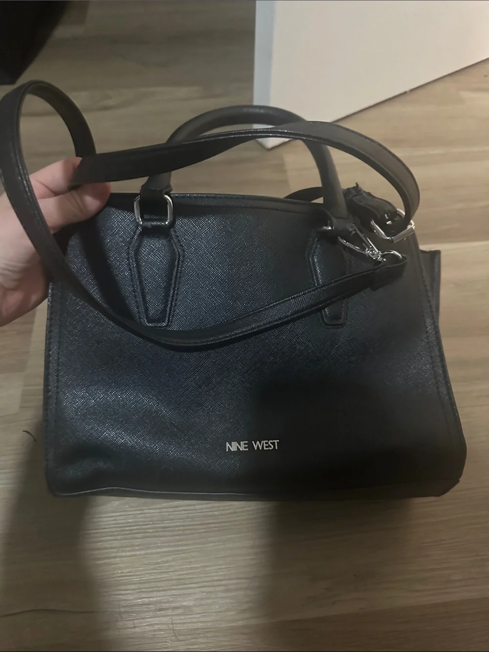 Nine West Black Structured Satchel with Detachable Strap
